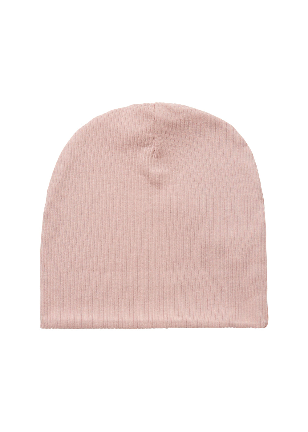 Ribstrikket lys rosa børnehue set forfra