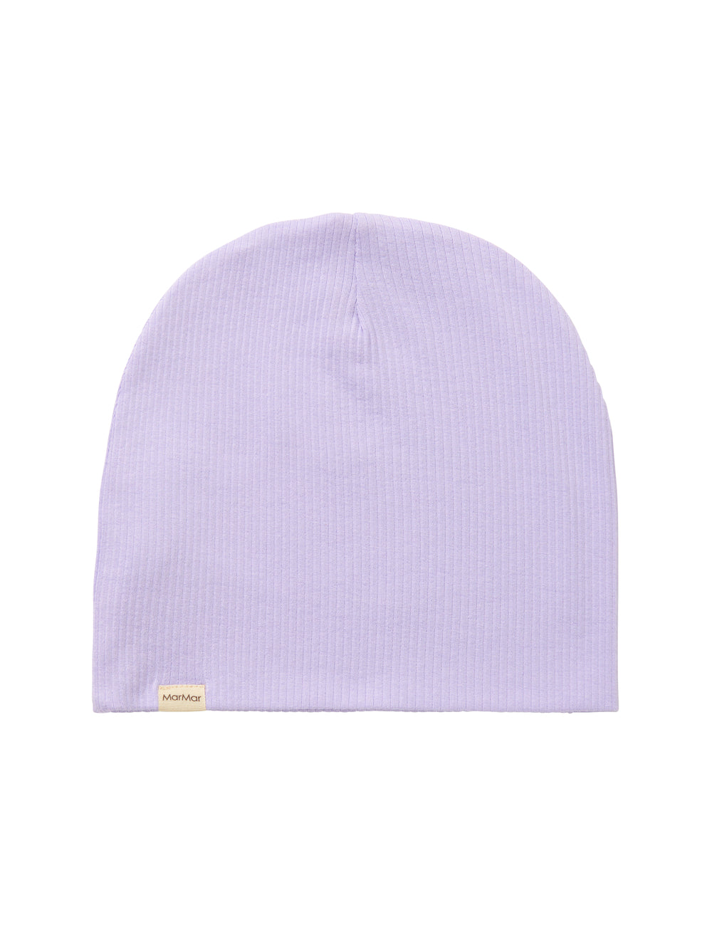 Detalje af lyse lilla ribstrikket stof på børnehue