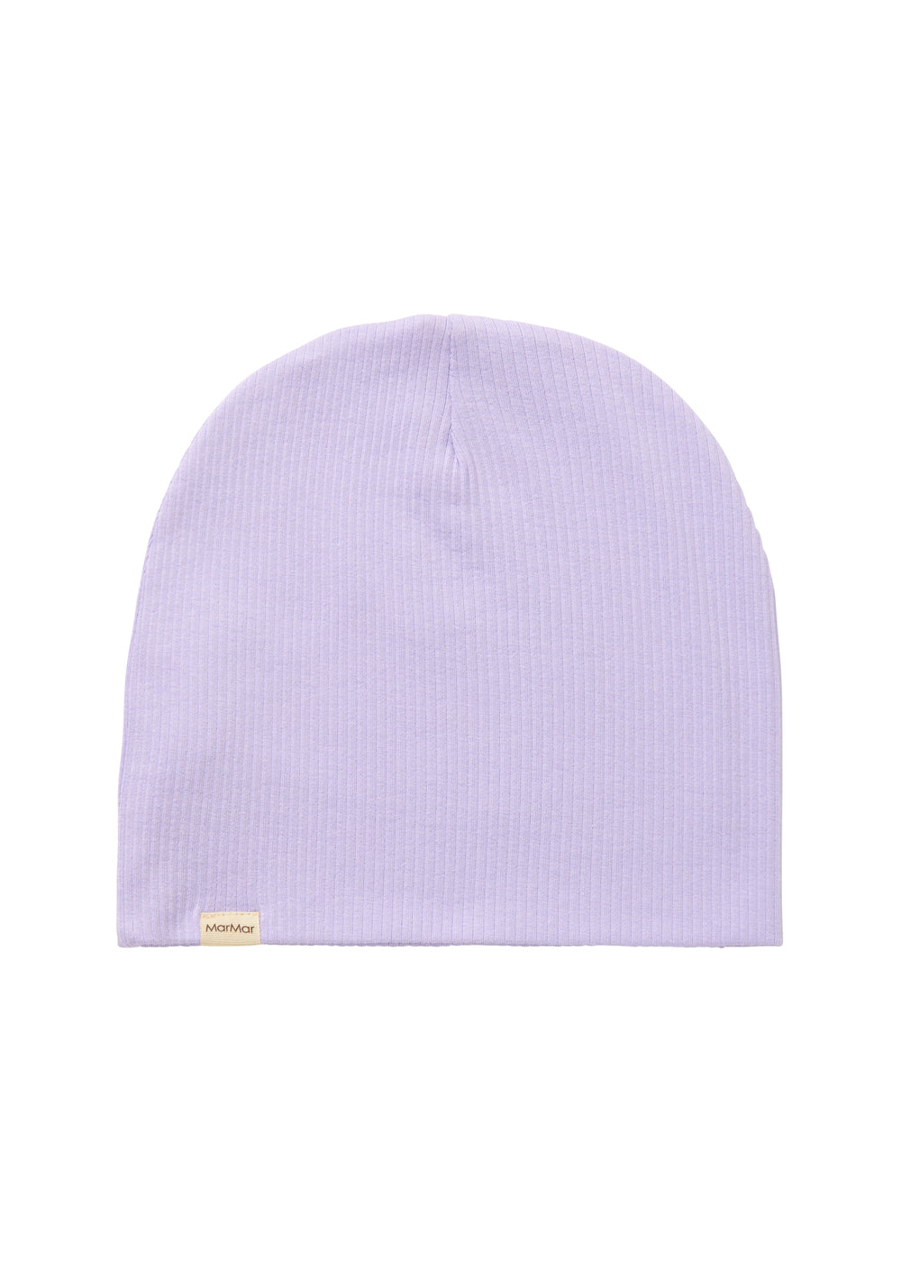 Ribstrikket lyse lilla børnehue med lille mærke