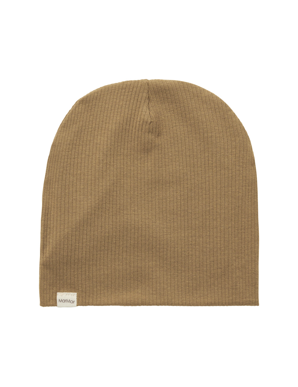 Detaljer af ribstrikket brunt stof på børnehue