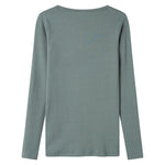 Grøn ribstrikket langærmet dame t-shirt