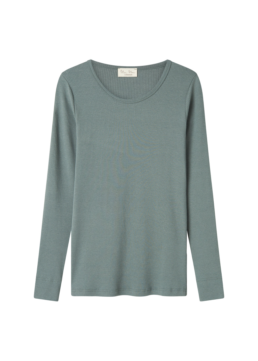 Grøn ribstrikket langærmet dame t-shirt