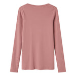 Lyserød ribstrikket langærmet dame t-shirt