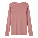 Lyserød ribstrikket langærmet dame t-shirt