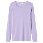 Langærmet ribstrikket dame t-shirt i lys lilla