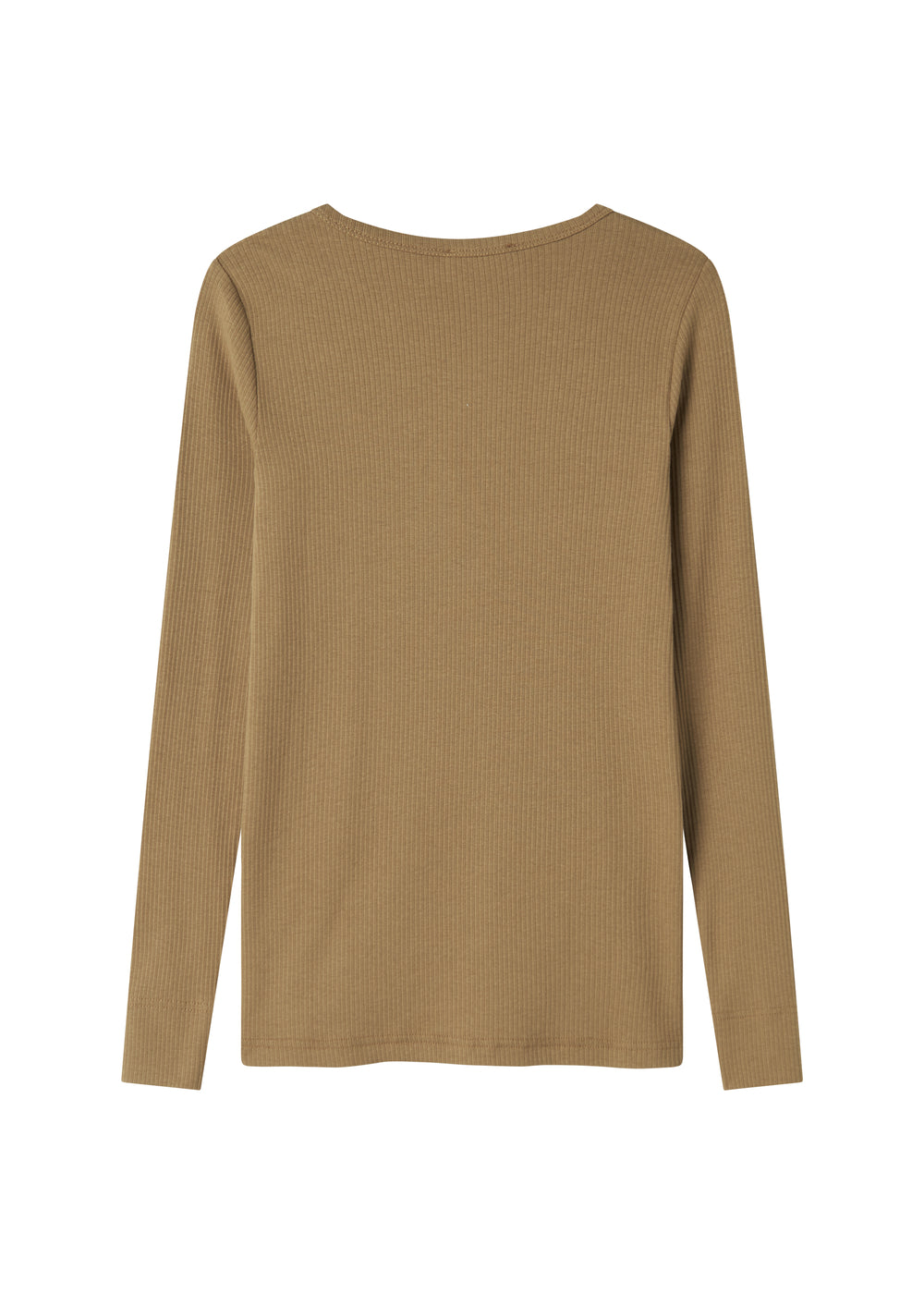 Langærmet ribstrikket brun t-shirt  til kvinder