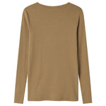 Langærmet ribstrikket brun t-shirt  til kvinder