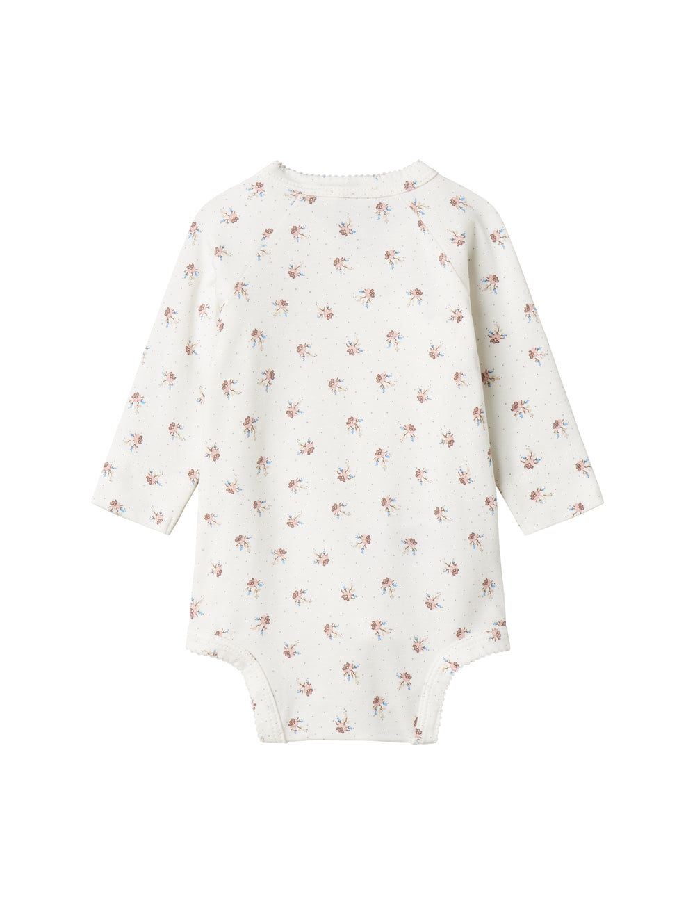 Langærmet bodystocking til nyfødte med slå-om-lukning og blomstermønster