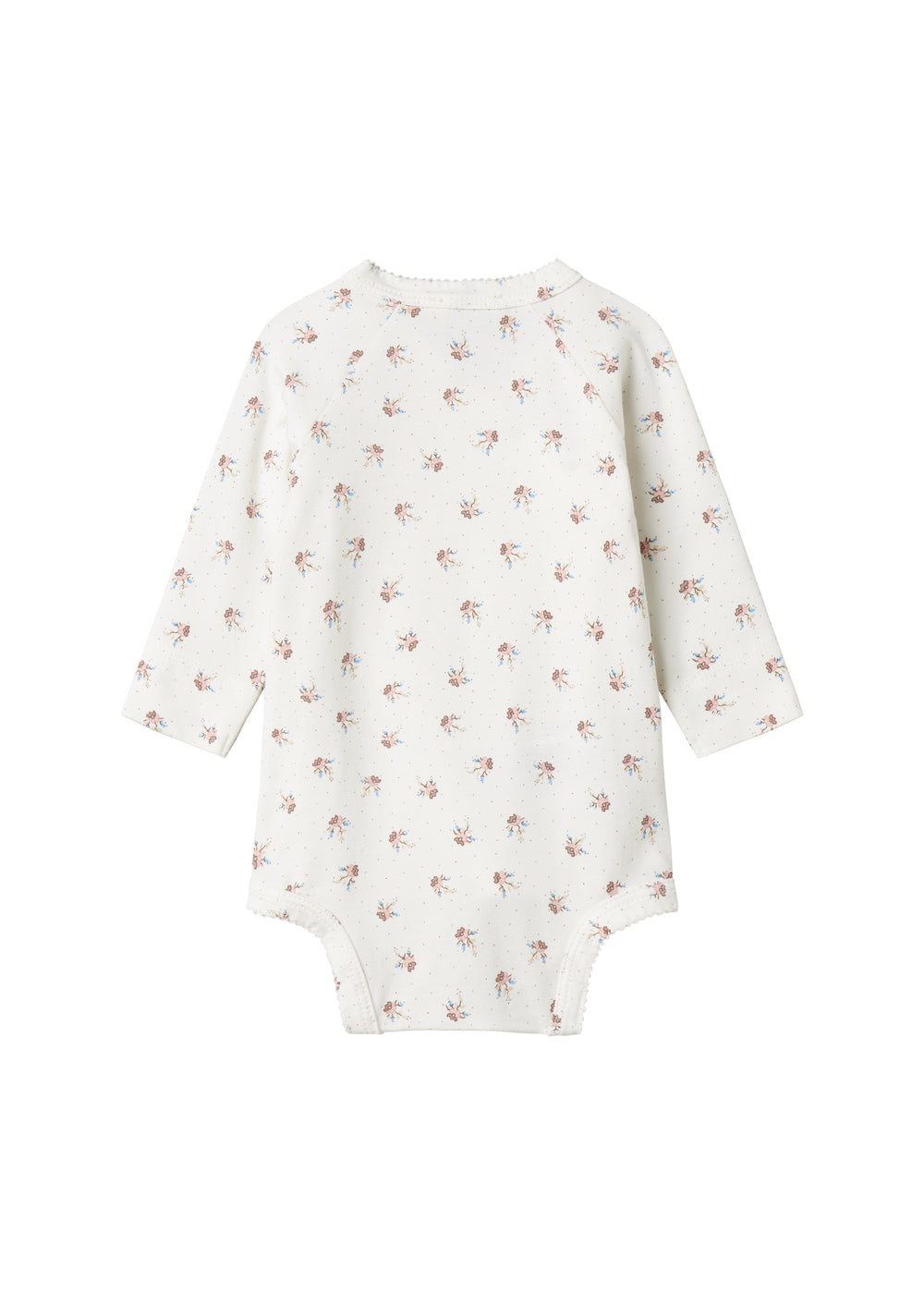 Langærmet bodystocking til nyfødte med slå-om-lukning og blomstermønster