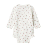 Langærmet bodystocking til nyfødte med slå-om-lukning og blomstermønster