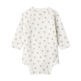 Langærmet bodystocking til nyfødte med slå-om-lukning og blomstermønster