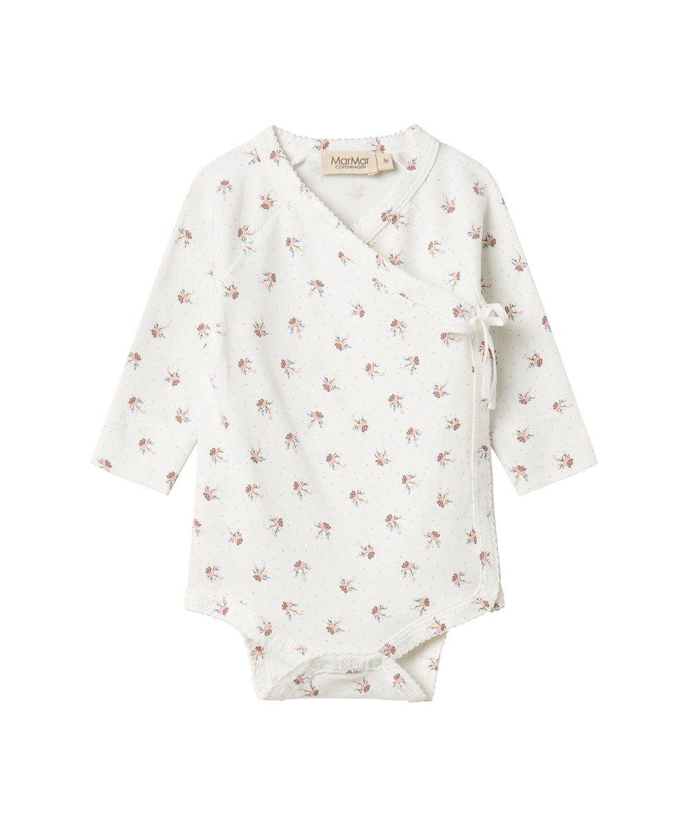 Langærmet bodystocking til nyfødte med slå-om-lukning og blomstermønster