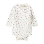 Langærmet bodystocking til nyfødte med slå-om-lukning og blomstermønster
