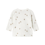 Langærmet bluse til nyfødte med slå-om-lukning og fuglmønster