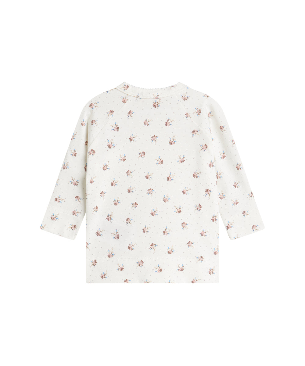 Langærmet bluse til nyfødte med slå-om-lukning og blomstermønster
