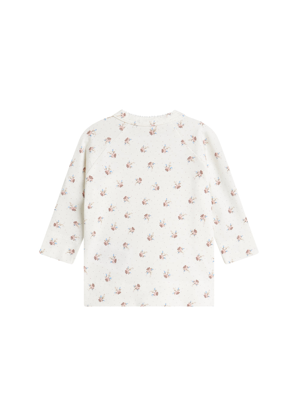 Langærmet bluse til nyfødte med slå-om-lukning og blomstermønster