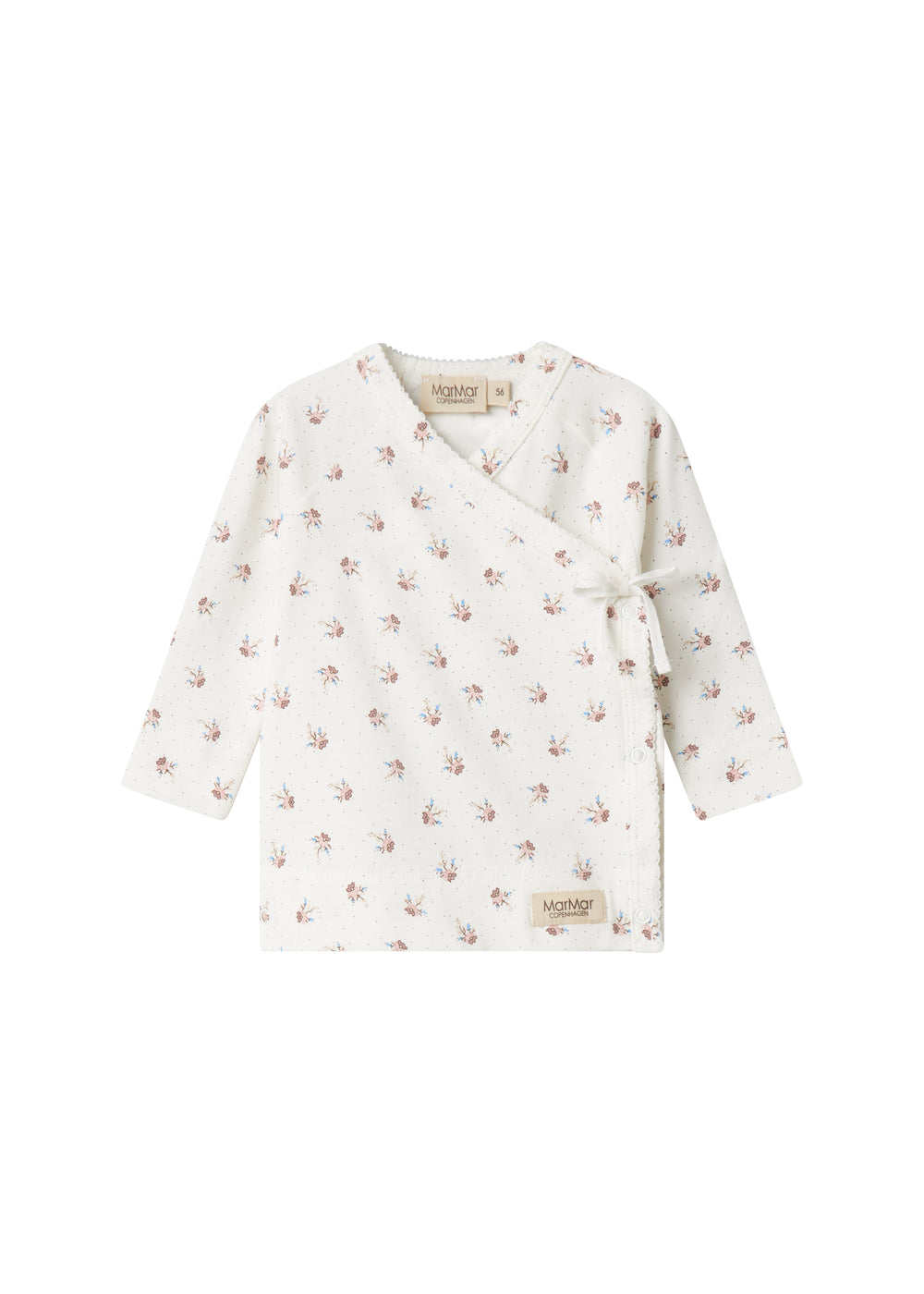 Langærmet bluse til nyfødte med slå-om-lukning og blomstermønster