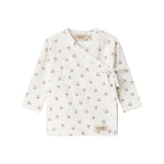 Langærmet bluse til nyfødte med slå-om-lukning og blomstermønster