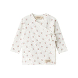 Langærmet bluse til nyfødte med slå-om-lukning og blomstermønster