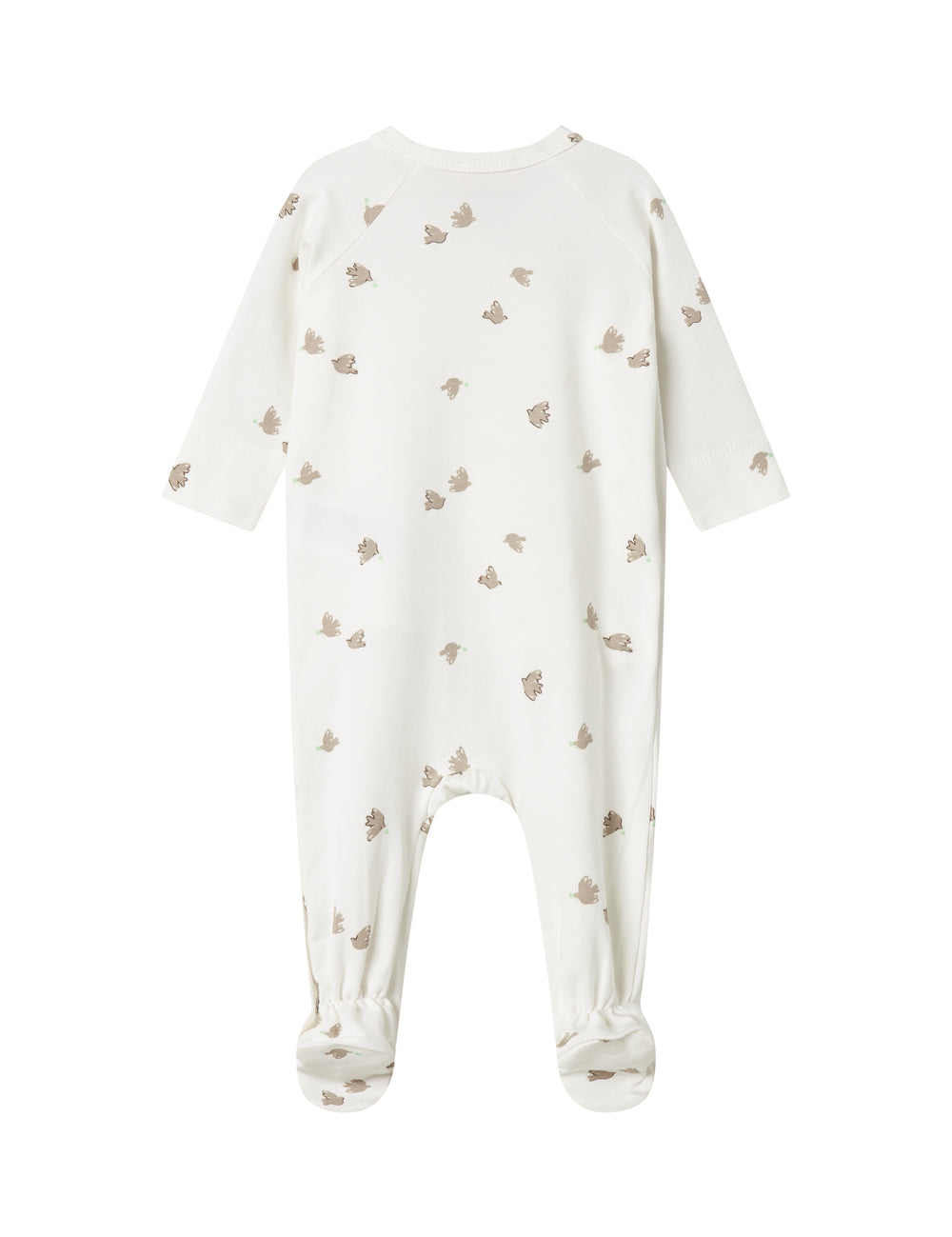 Baby heldragt med fuglmønster og futter