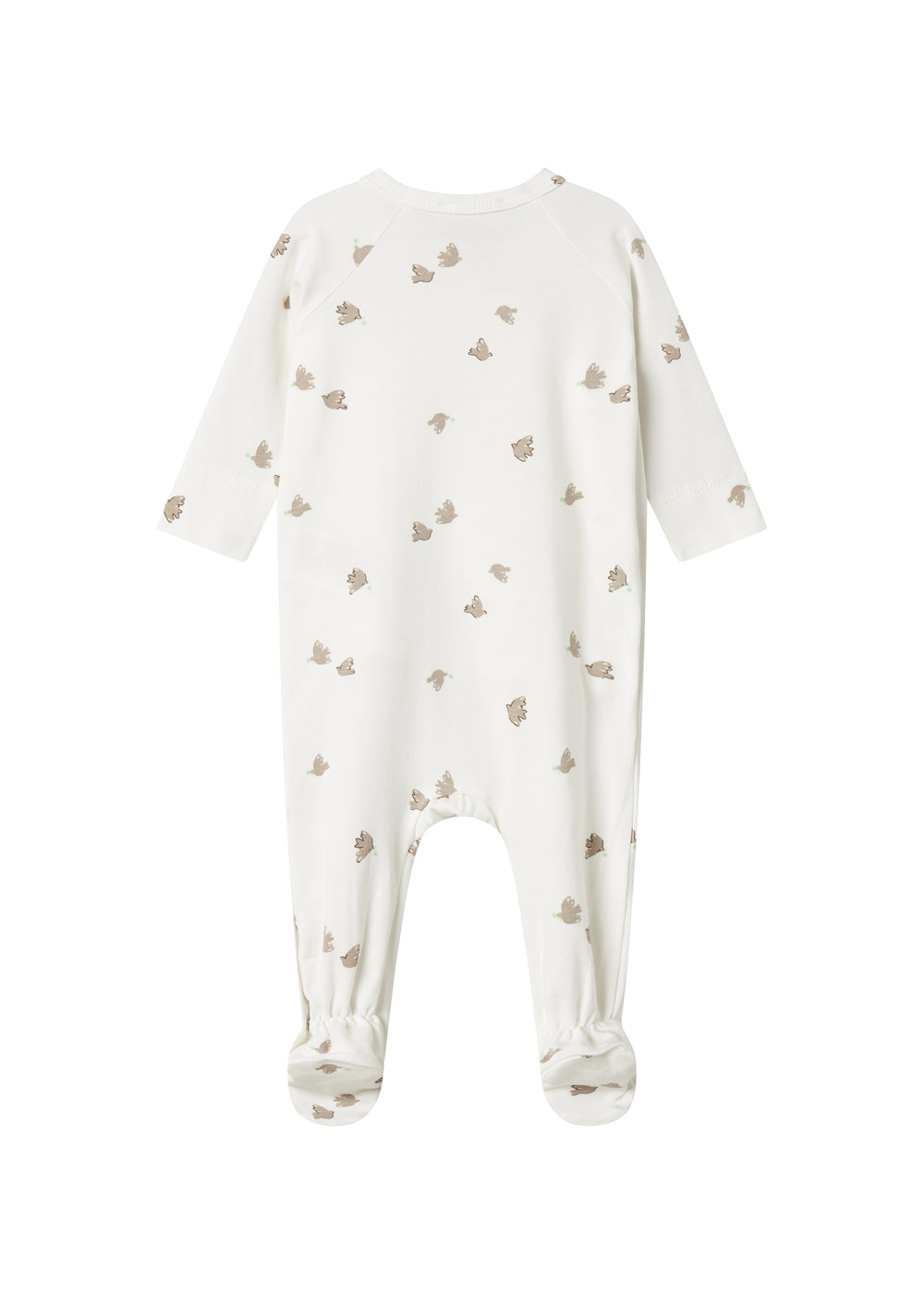 Baby heldragt med fuglmønster og futter