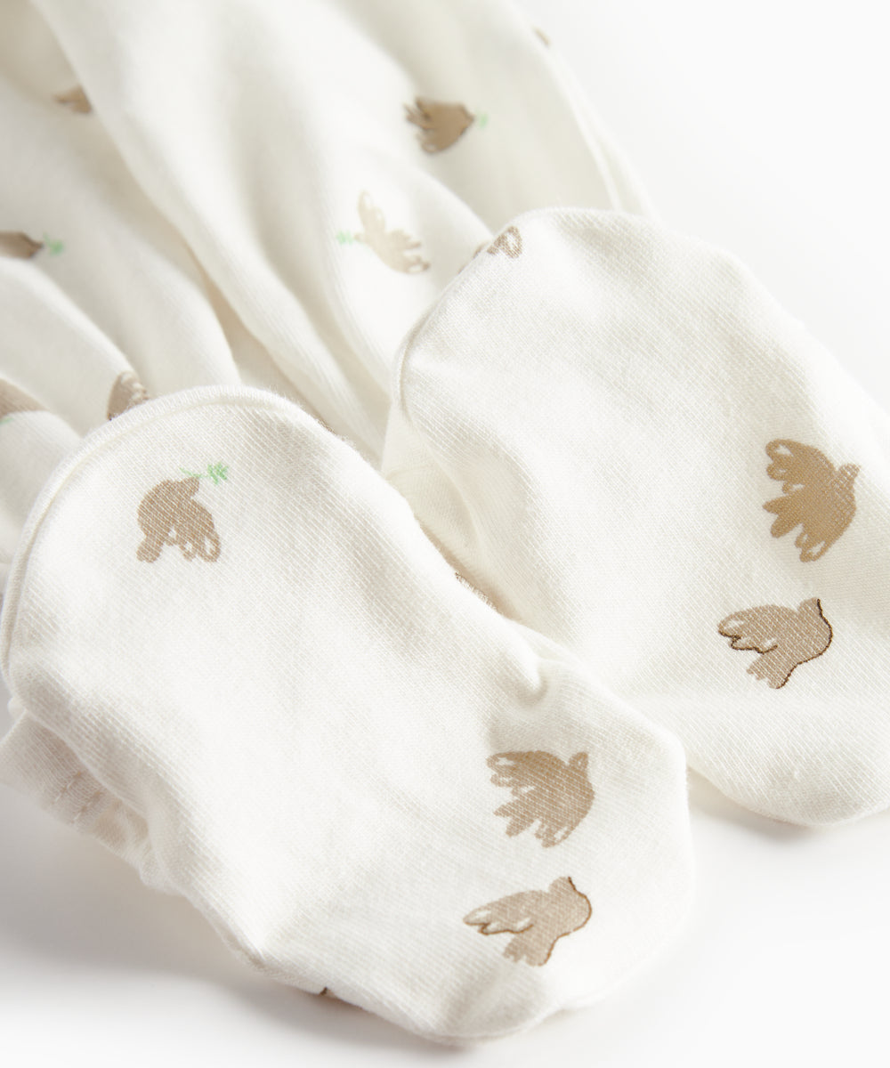 Baby heldragt med fuglmønster og futter