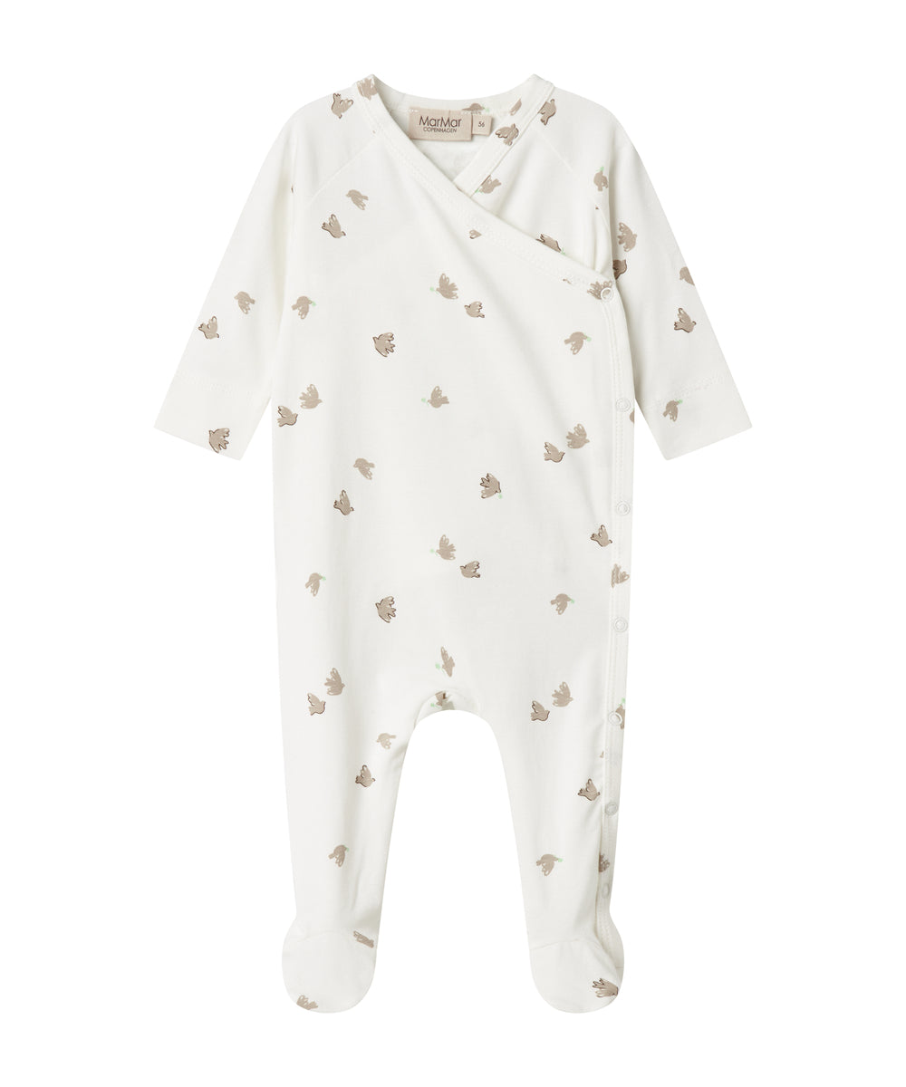 Baby heldragt med fuglmønster og futter