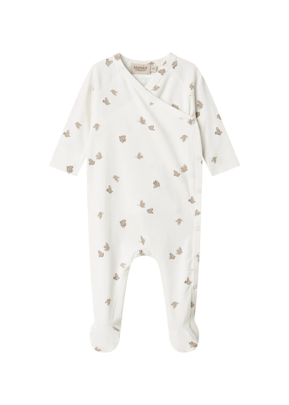 Baby heldragt med fuglmønster og futter