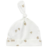 Blød babyhue med mønsterprint og knude på toppen