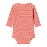 Rød- og hvidstribet body til baby med lange ærmer og knapper foran