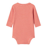 Rød- og hvidstribet body til baby med lange ærmer og knapper foran