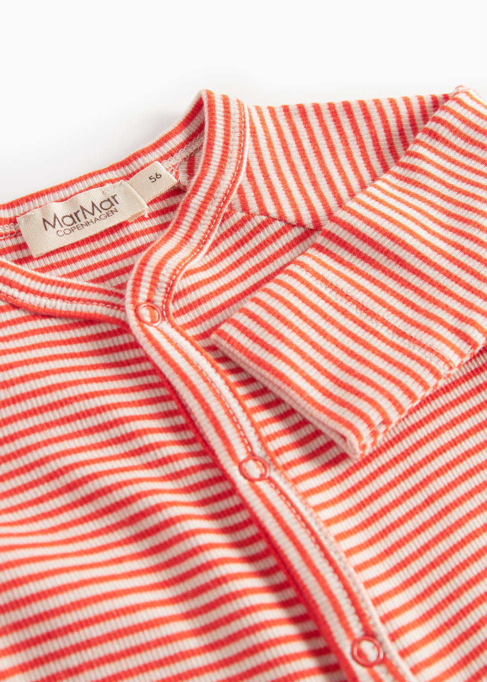 Rød- og hvidstribet body til baby med lange ærmer og knapper foran