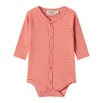 Rød- og hvidstribet body til baby med lange ærmer og knapper foran