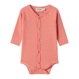 Rød- og hvidstribet body til baby med lange ærmer og knapper foran
