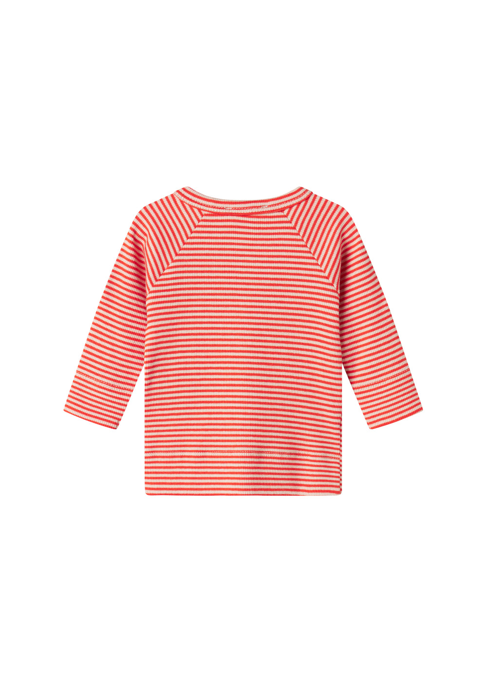 Rød- og hvidstribet cardigan til baby med knapper foran