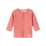 Rød- og hvidstribet cardigan til baby med knapper foran