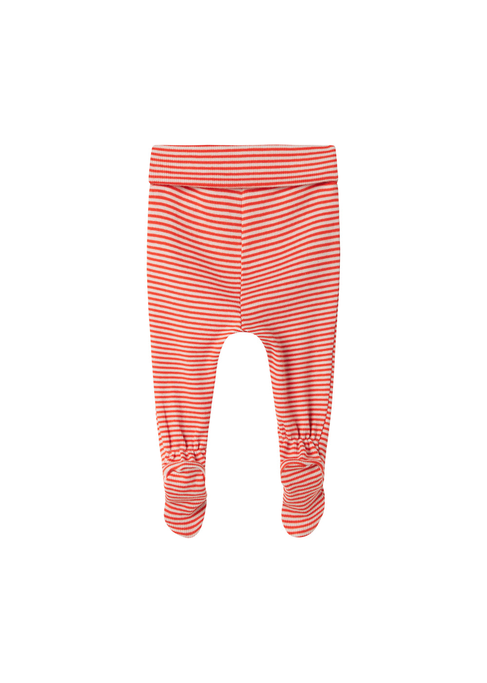 Rød og hvid stribede bukser til baby med fødder