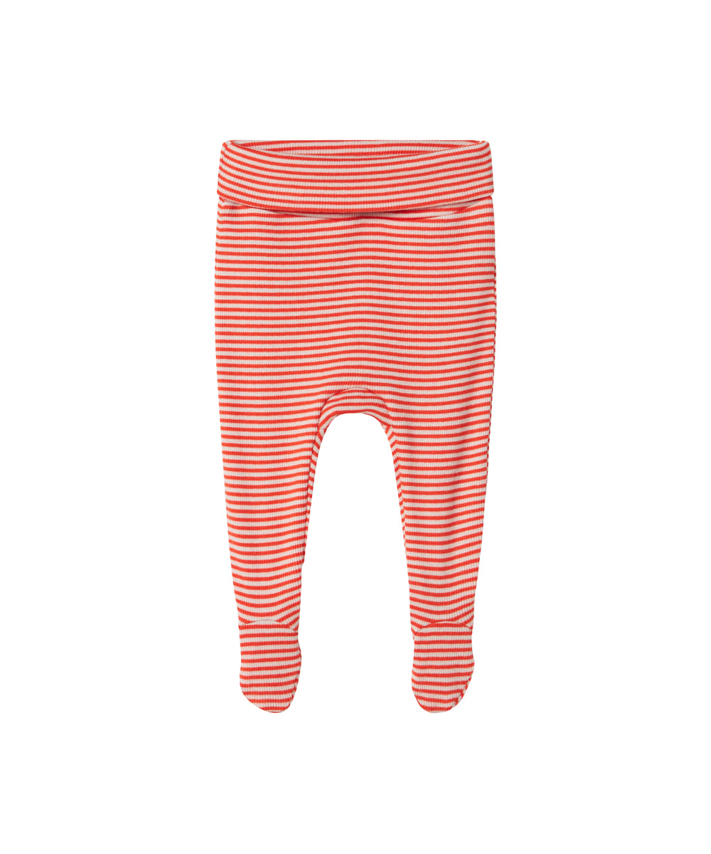 Rød og hvid stribede bukser til baby med fødder