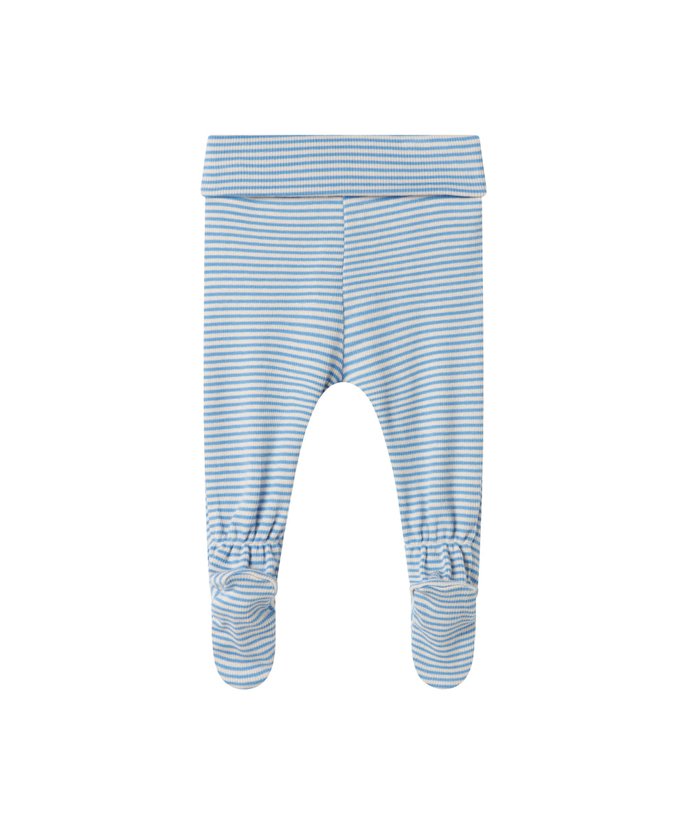 Blå og hvid stribede bukser til baby med fødder