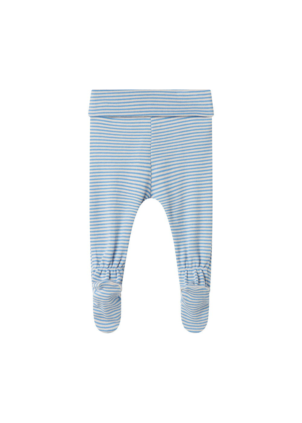 Blå og hvid stribede bukser til baby med fødder