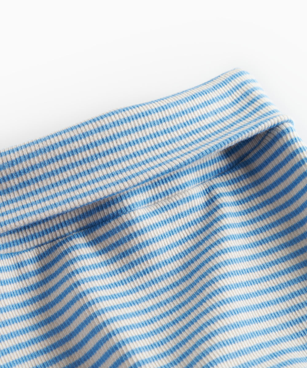 Blå og hvid stribede bukser til baby med fødder