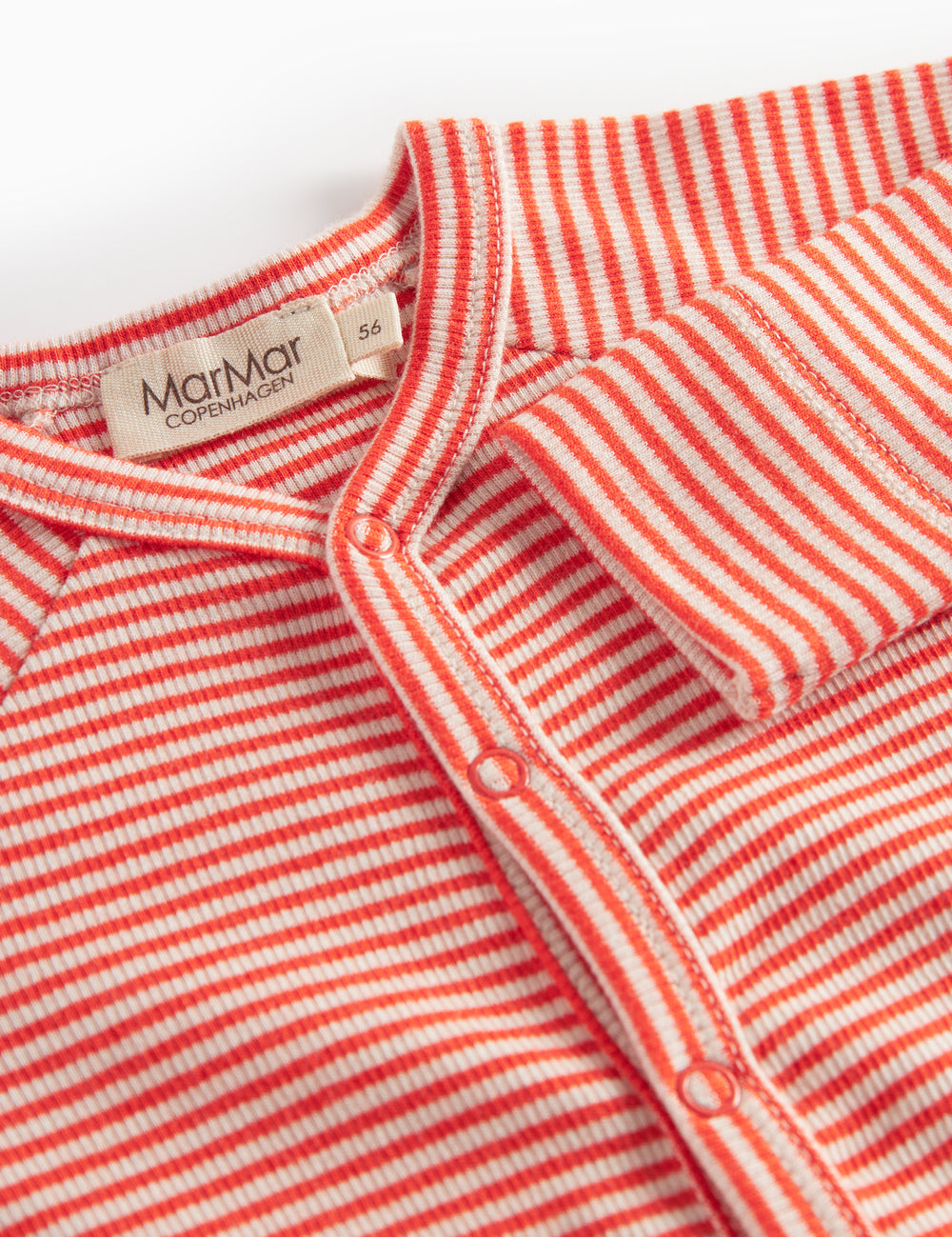 Red and white striped baby jumpsuit with long sleeves