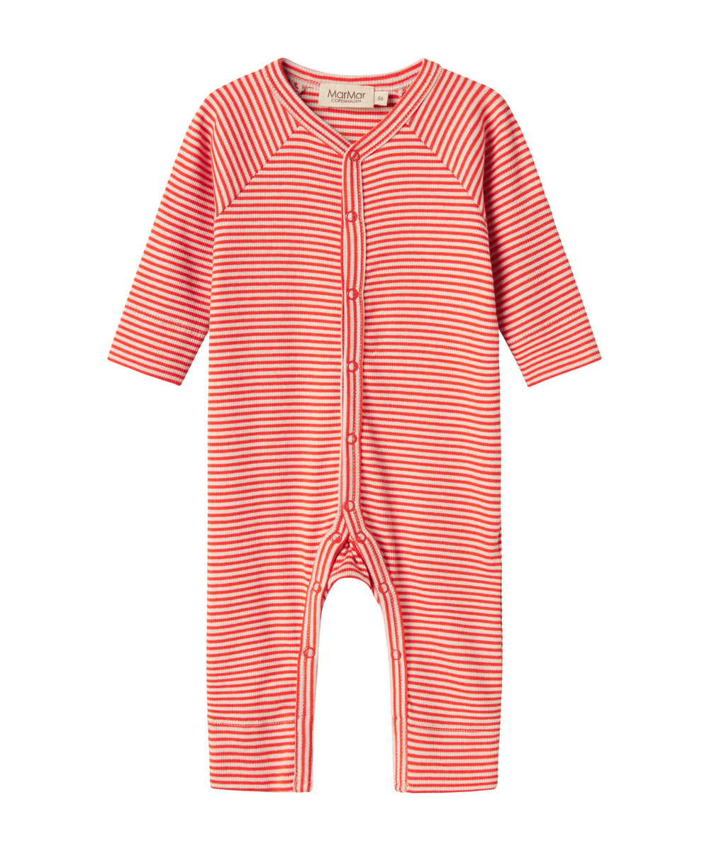 Rød og hvid stribet heldragt til baby med lange ærmer
