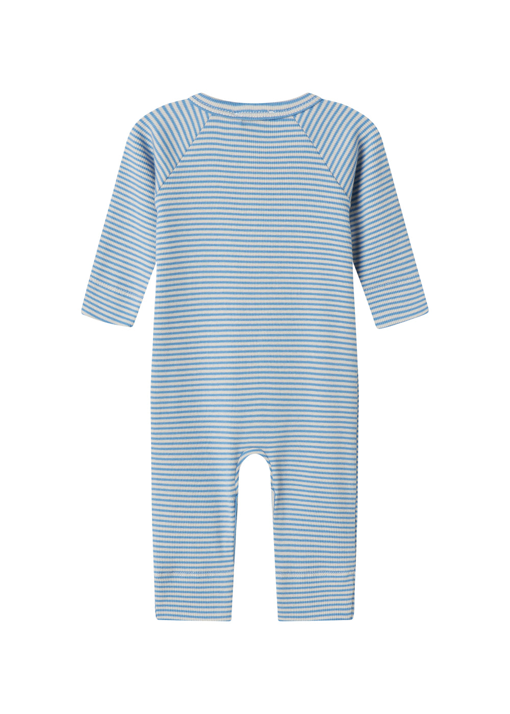 Blå og hvid stribet heldragt til baby med lange ærmer
