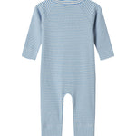 Blå og hvid stribet heldragt til baby med lange ærmer
