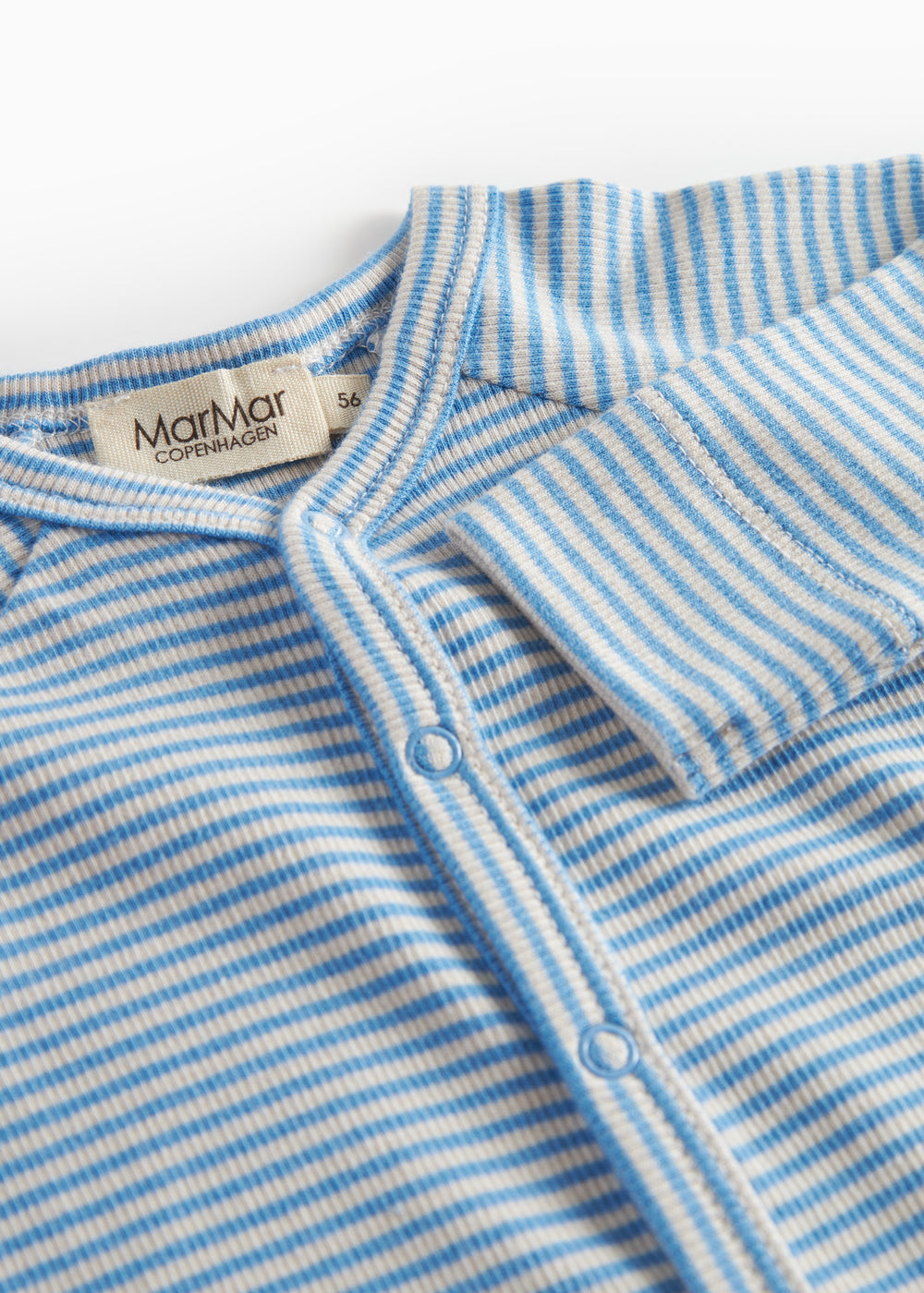 Blå og hvid stribet heldragt til baby med lange ærmer