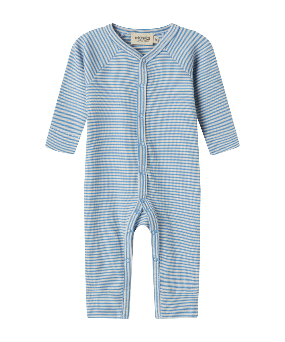 Blå og hvid stribet heldragt til baby med lange ærmer