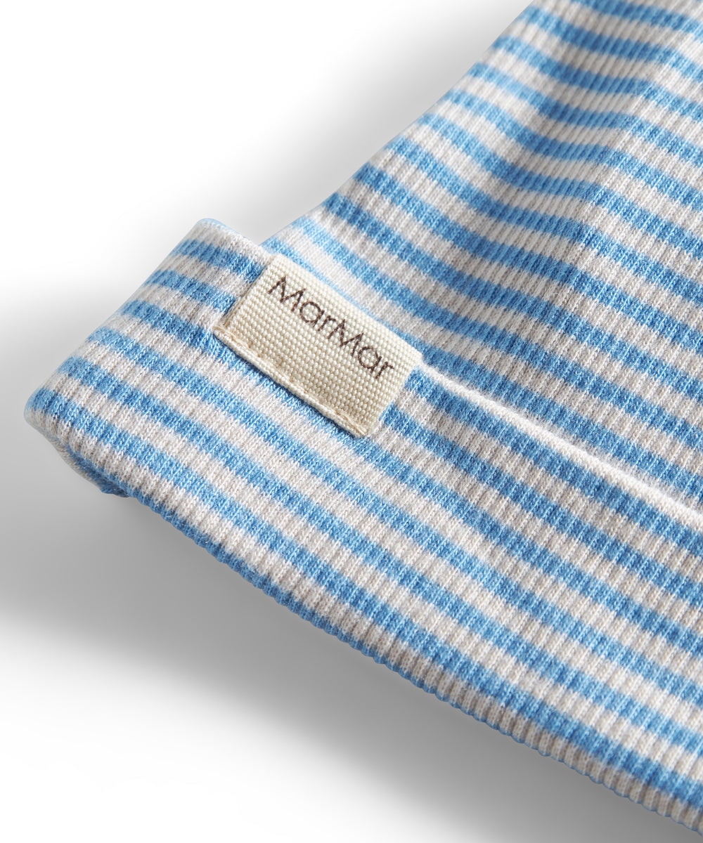 Blå og hvid stribet babyhue