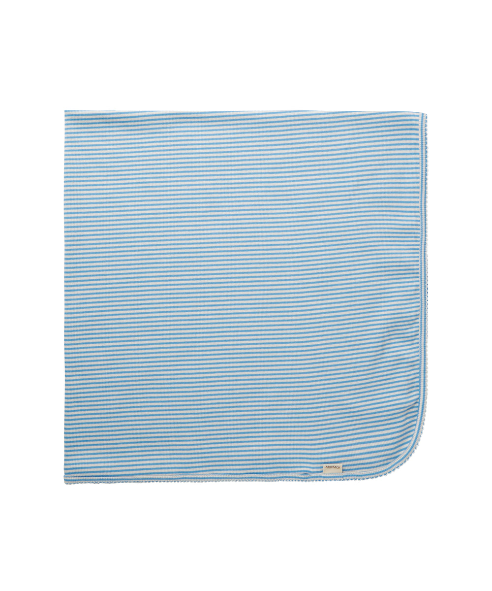 Blå og hvid stribet babytæppe