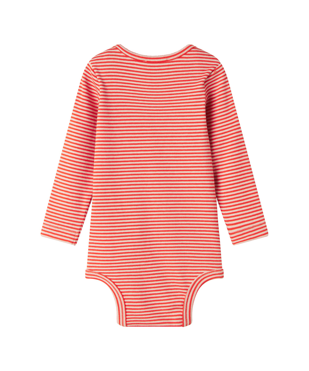 Rød og hvid stribet body med lange ærmer til baby